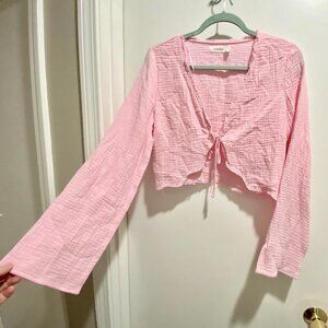 (3) Glassons Y2K Whimsigoth Baby Pink Boho Fairy Cotton Cropped Cardigan Top 10